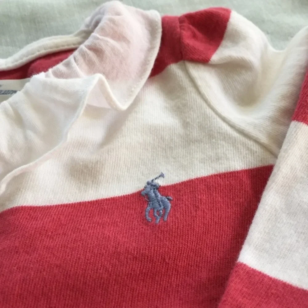Ralph Lauren red white striped surplice ruffle long one piece